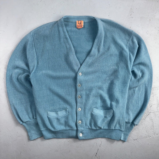 VTG Rare Pacific Scene Cardigan Sweater Solid Light Blue 80s RARE Ocean
