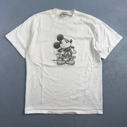 Disney Mickey Mouse Stained Y2K VTG T Shirt 2000s Cute Embroidered White Tee USA