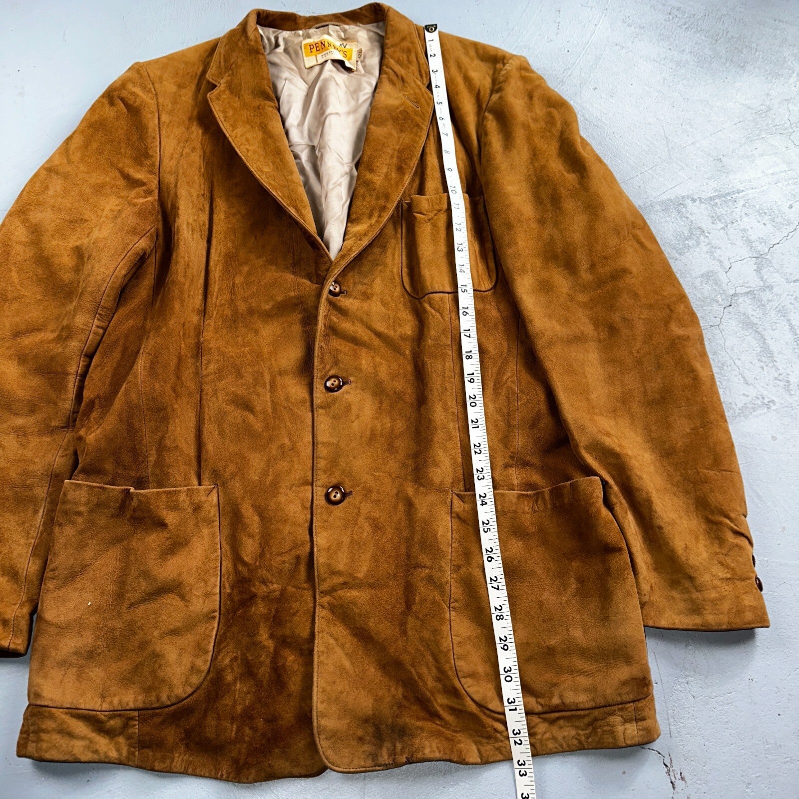 Vintage 50s Pennys Men’s 42L Brown Suede Leather Western Coat Blazer Chore 1950s