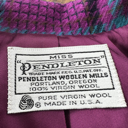 Vintage Miss Pendleton Wool Plaid Blazer Jacket Womens Size 10 70s Purple