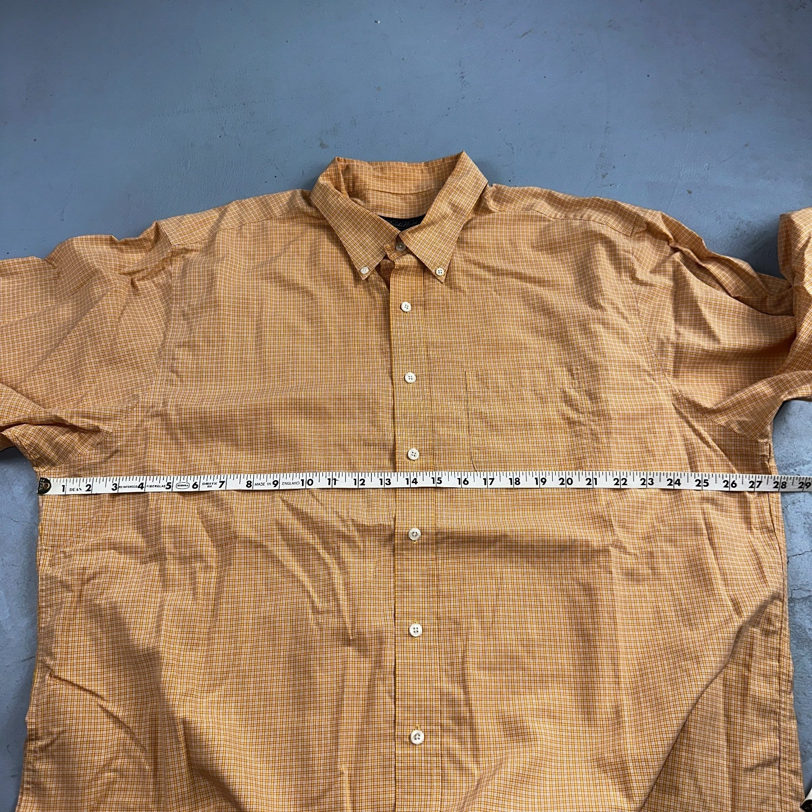 Brooks Brothers No Iron Button Down Long Sleeve Orange White Check Shirt 2XL