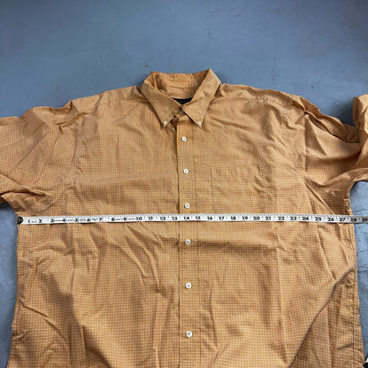 Brooks Brothers No Iron Button Down Long Sleeve Orange White Check Shirt 2XL