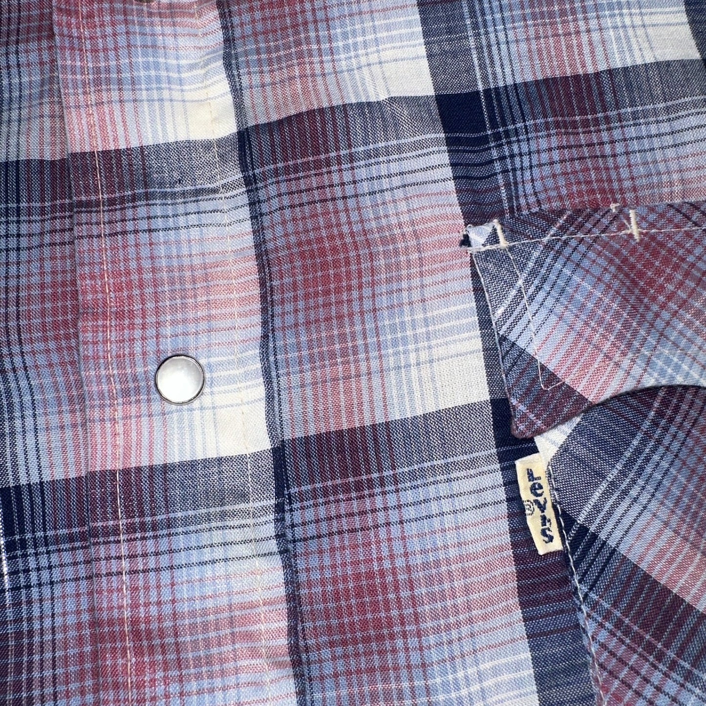 Levis VTG 1980s Pearl Snap Button Shirt Mens L Plaid 80s Cowboy Shirt Korea SS