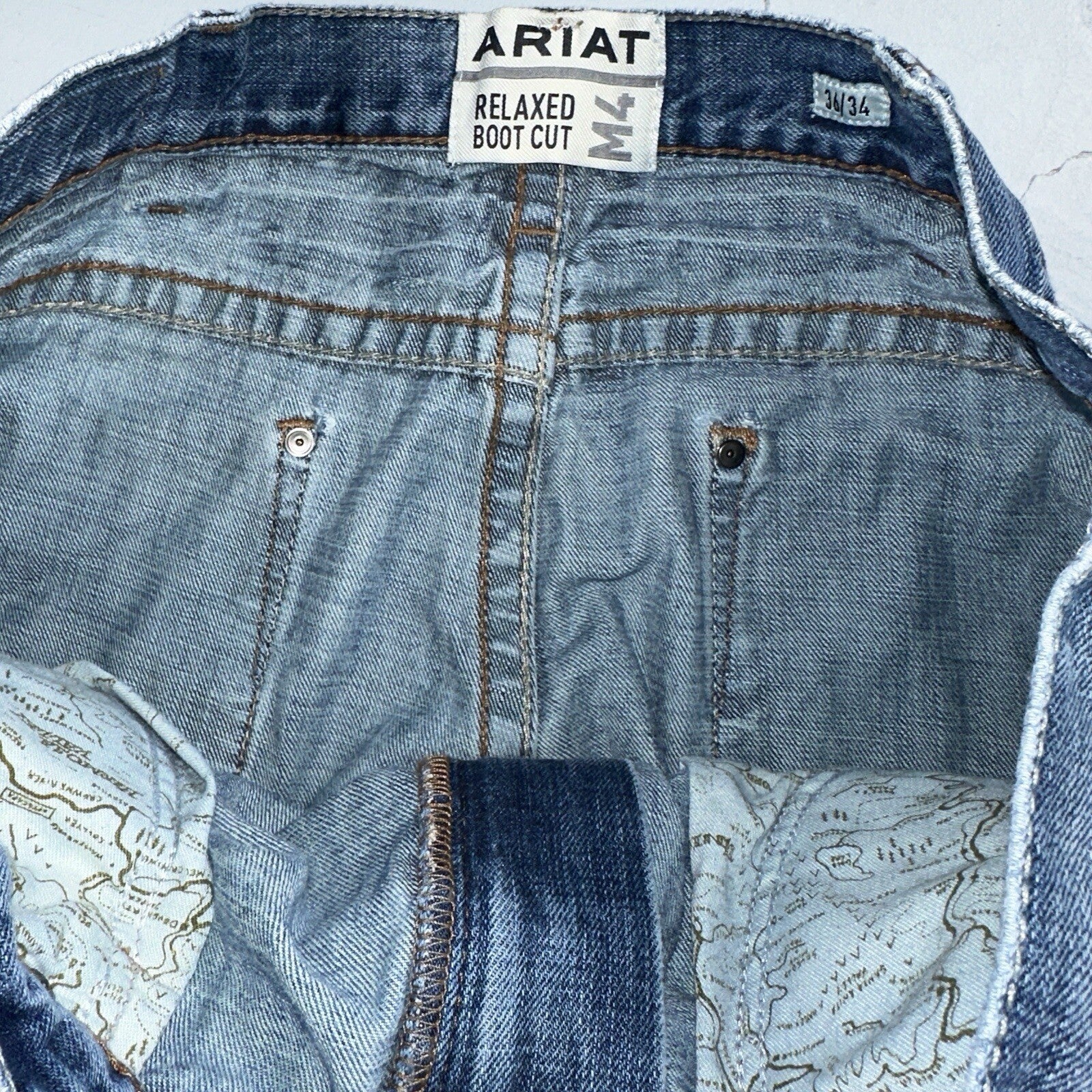 Ariat Jeans Mens 36x34 Blue M4 Boot Cut Relaxed Coltrane Jeans Denim Medium Wash