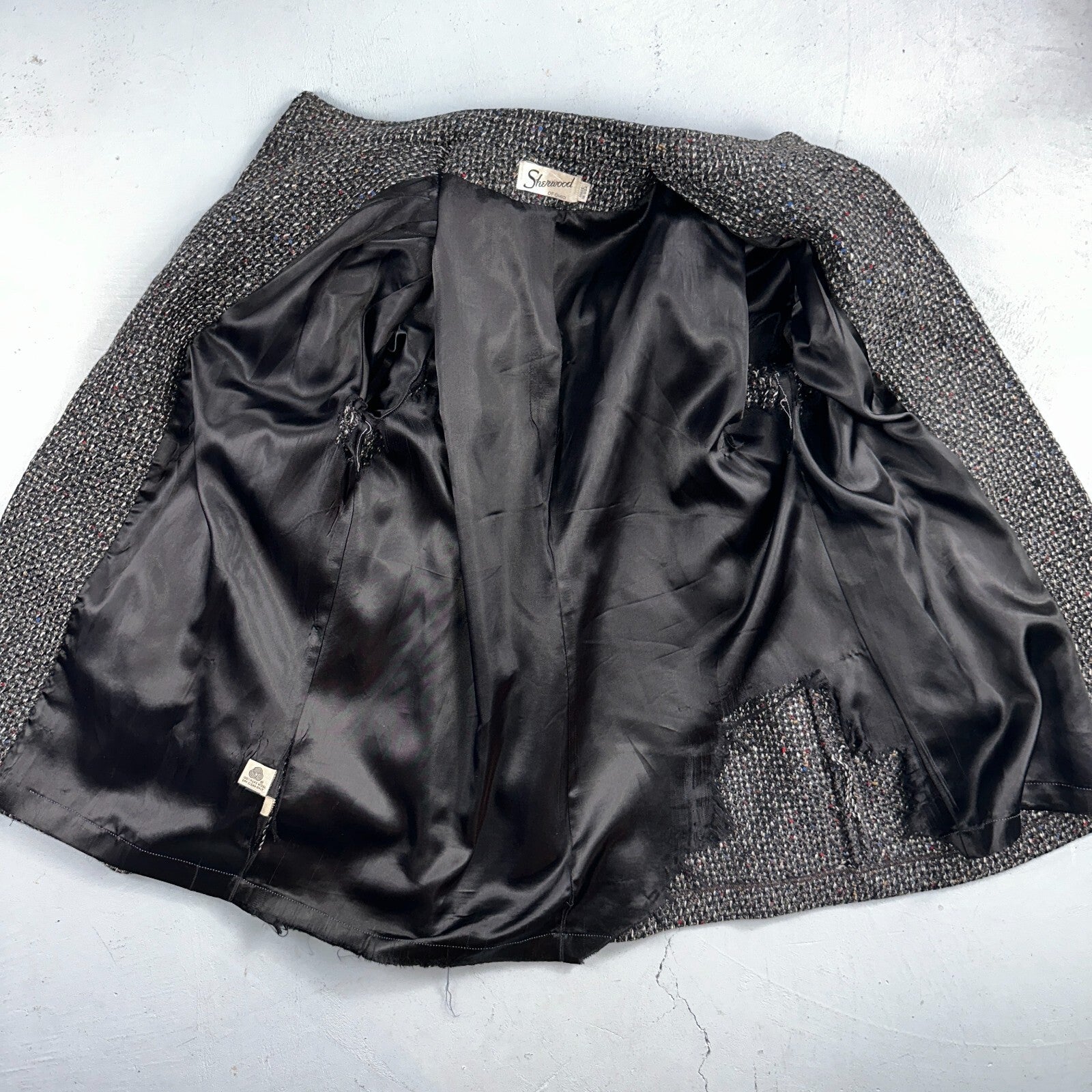 Sherwood of Ohio Jacket Pea Coat 1970s Cloak USA 70s Rockabilly Speckle Wool