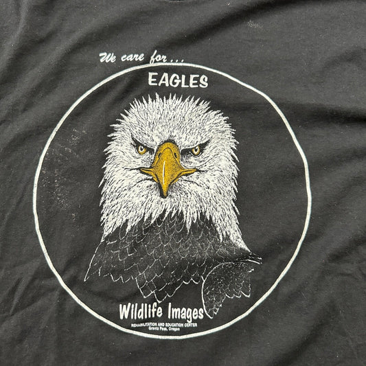 Bald Eagles VTG T Shirt Wildlife Images Hanes USA Single Stitch Black Birds Cool