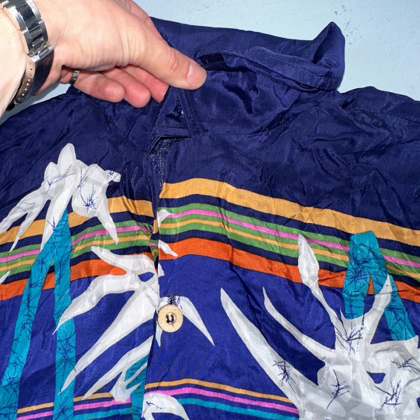 OP Ocean Pacific Sunwear Men's M Aloha Shirt Button-Up Floral Blue 70s 1970s