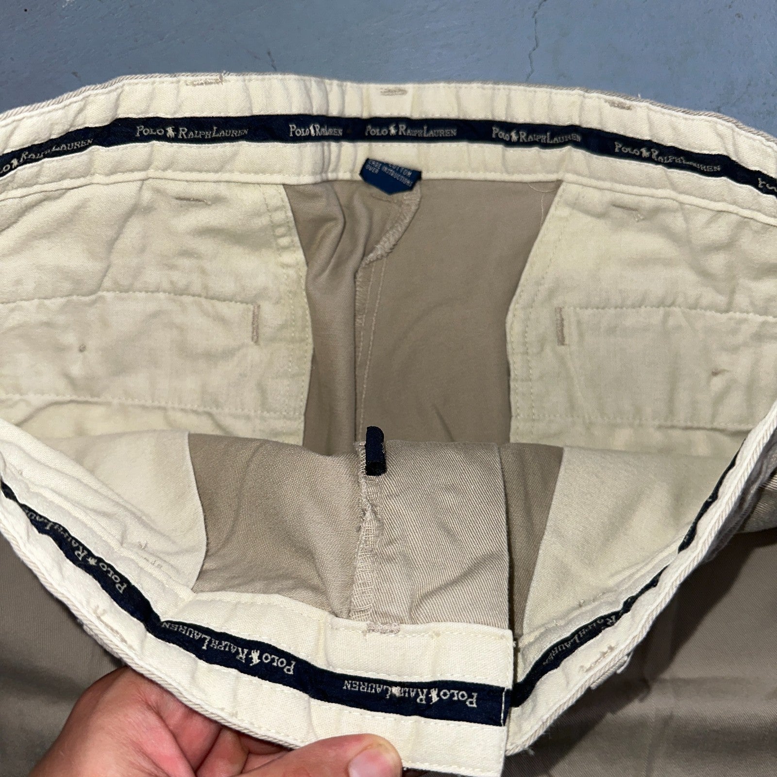 Polo Ralph Lauren Chino Pleated Shorts Mens 34 Beige Khaki 100% Cotton Vintage