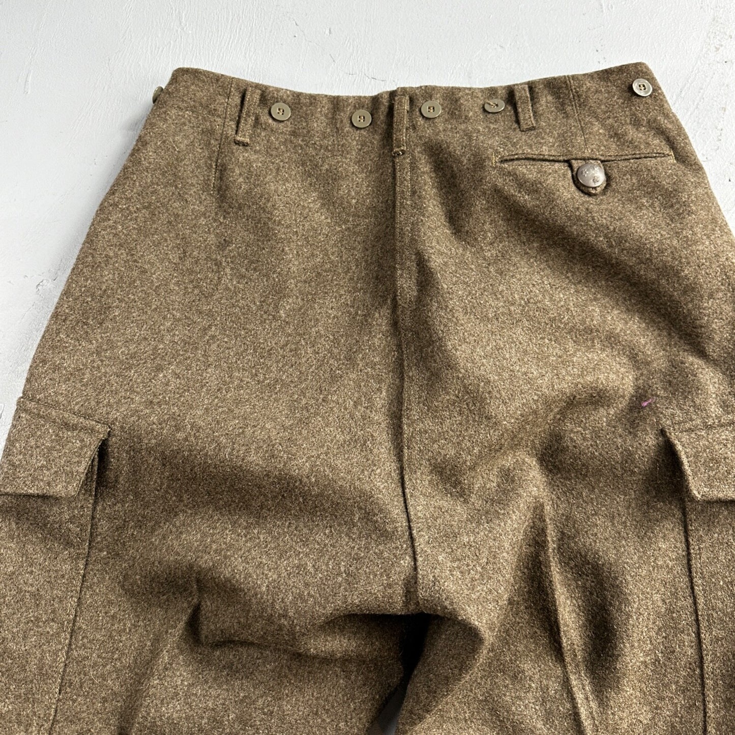 Vintage 1960s Swedish Army Wool Cargo Heavy Pants WWII Leather Straps 34x31