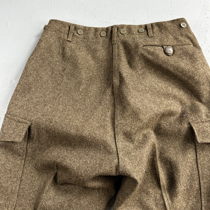 Vintage 1960s Swedish Army Wool Cargo Heavy Pants WWII Leather Straps 34x31