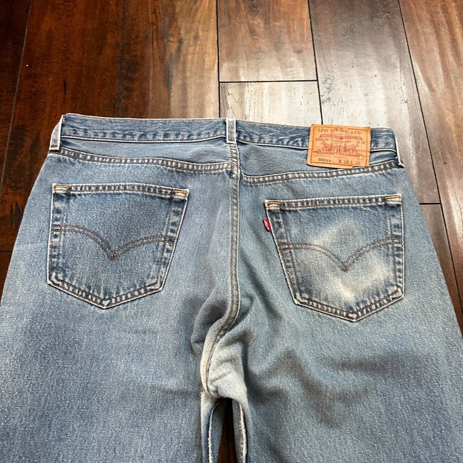 VTG 90s Levis 501 Button Fly 38x36 USA Tag Jeans Straight Wash Blue XX Act 35x32