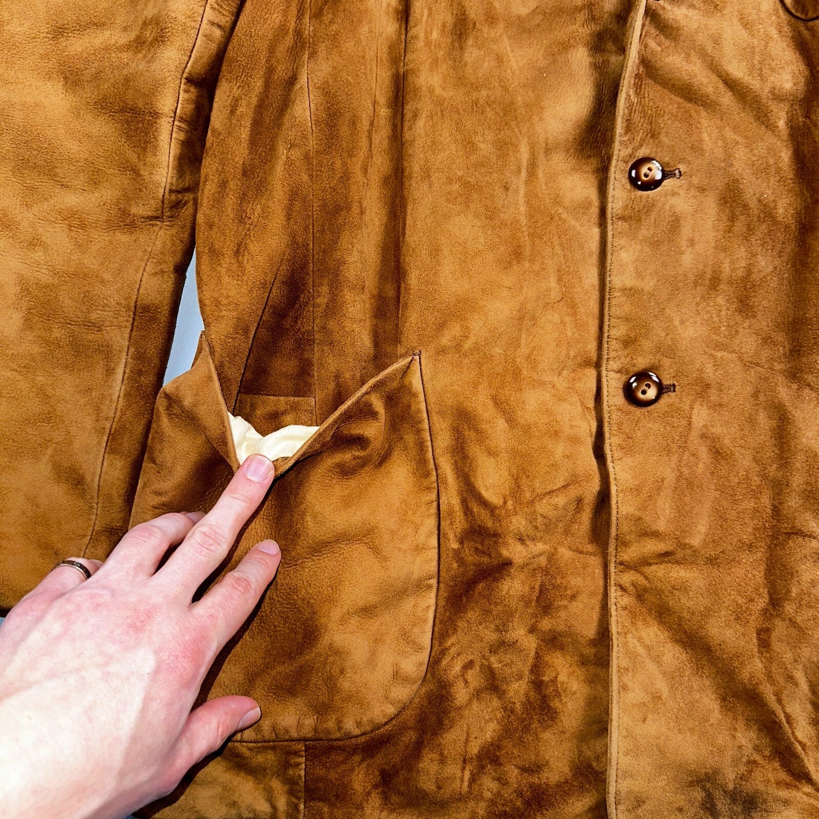 Vintage 50s Pennys Men’s 42L Brown Suede Leather Western Coat Blazer Chore 1950s