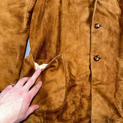 Vintage 50s Pennys Men’s 42L Brown Suede Leather Western Coat Blazer Chore 1950s