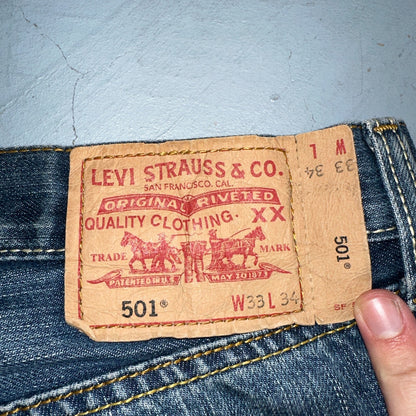 Levis 501 Vintage Y2K XX Straight Leg Jeans Blue Med Wash 33x34 Act 31x28