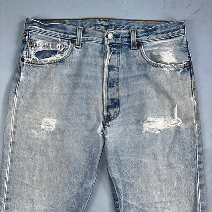 Levis 501 Vintage 90s USA XX Straight Leg Jeans Blue Light Wash 34x34 Act 32x33