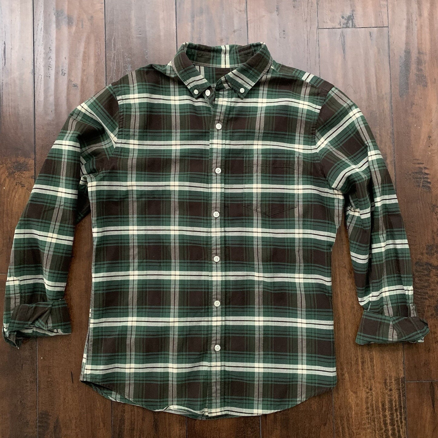 Fossil Button Shirt Front Plaid Long Sleeve Casual Womens Size S Green VTG