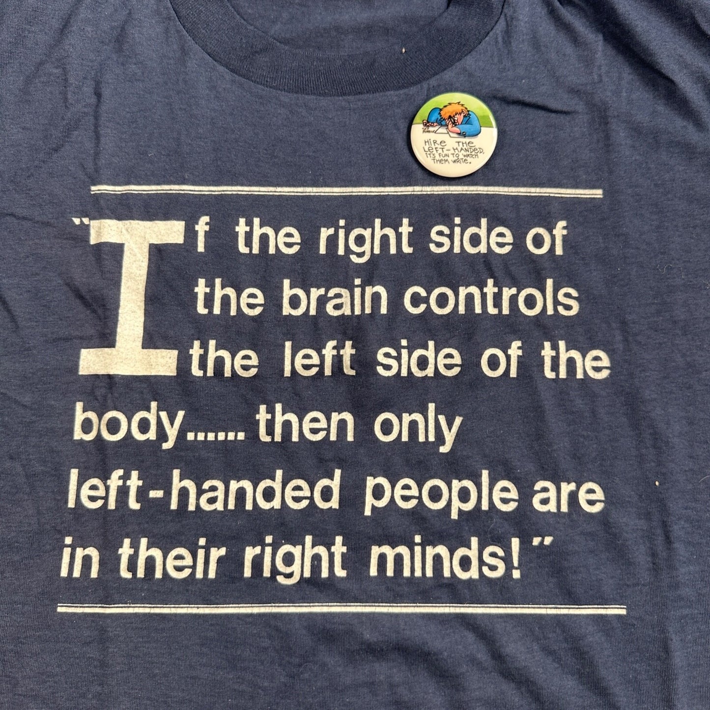 Left Side Brain 80s VTG T Shirt Single Stitch Button Funny Humor Joke Right Head