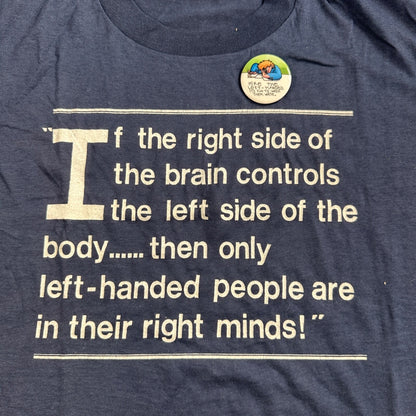 Left Side Brain 80s VTG T Shirt Single Stitch Button Funny Humor Joke Right Head