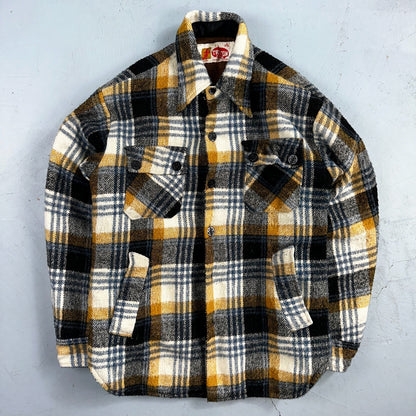 Vintage Triton 70s Sportswear Mens Black Plaid Wool Tartan Work Jacket Navy USN