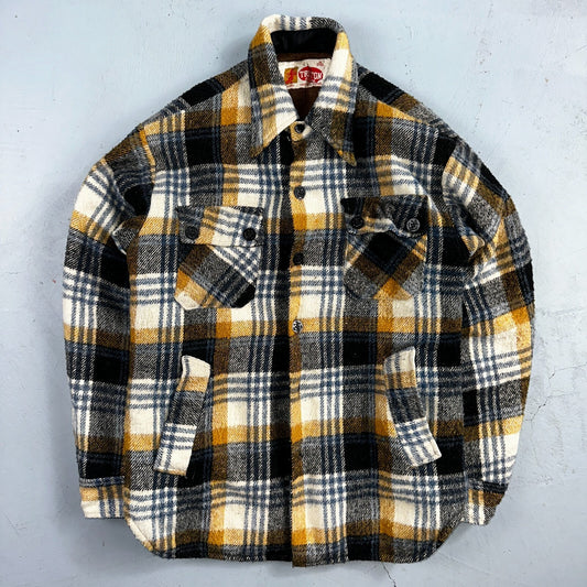 Vintage Triton 70s Sportswear Mens Black Plaid Wool Tartan Work Jacket Navy USN