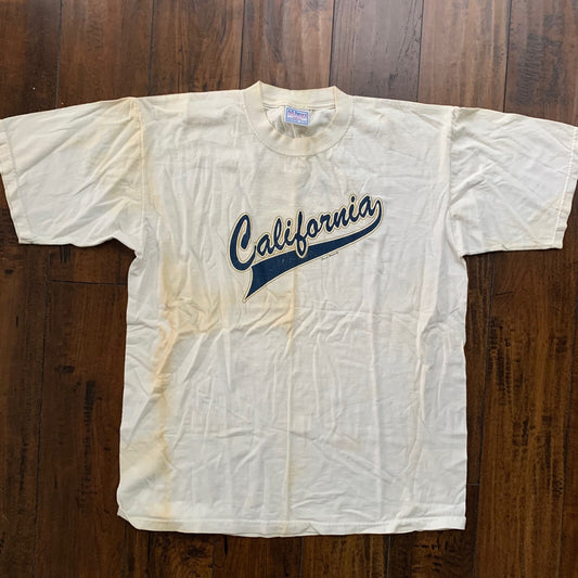 California Vintage T Shirt Baseball Script Fun Sports Basics Classic Rap Music