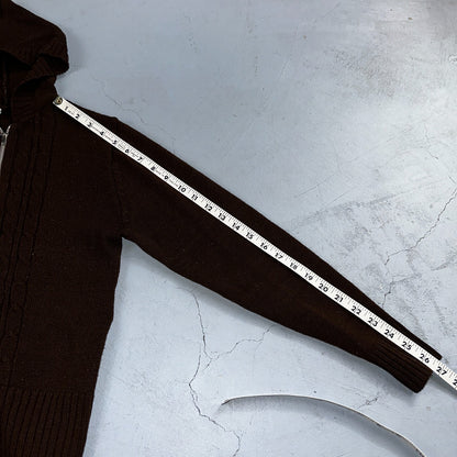 Vtg 70s Sears JR Hoodie Chunky Zip Up Sweater Brown Women's L 1970s Junior