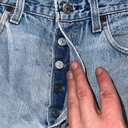 Levis 501 Vintage 80s USA XX Straight Leg Jeans Blue Light Wash Torn Act 32x33
