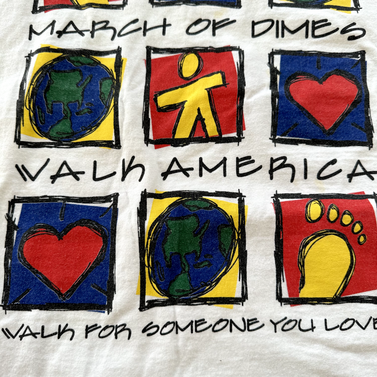 March of Dimes Vintage T Shirt Y2K Love Keith Haring Art Earth Music Band USA