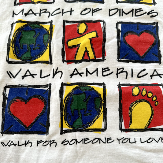 March of Dimes Vintage T Shirt Y2K Love Keith Haring Art Earth Music Band USA