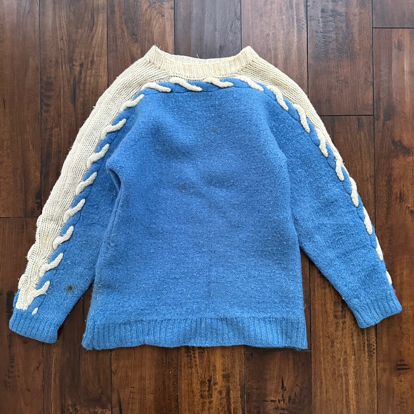 Vintage Handmade Wool Knit Sweater S Blue Pattern 1940s 1950s Rare 40s 50s WWII
