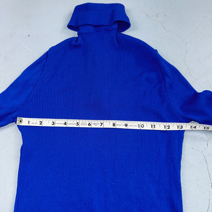 Vintage 1970s Scovill Bodysuit Blue 70s 80s Rib Knit Long Sleeve Mock Neck RARE