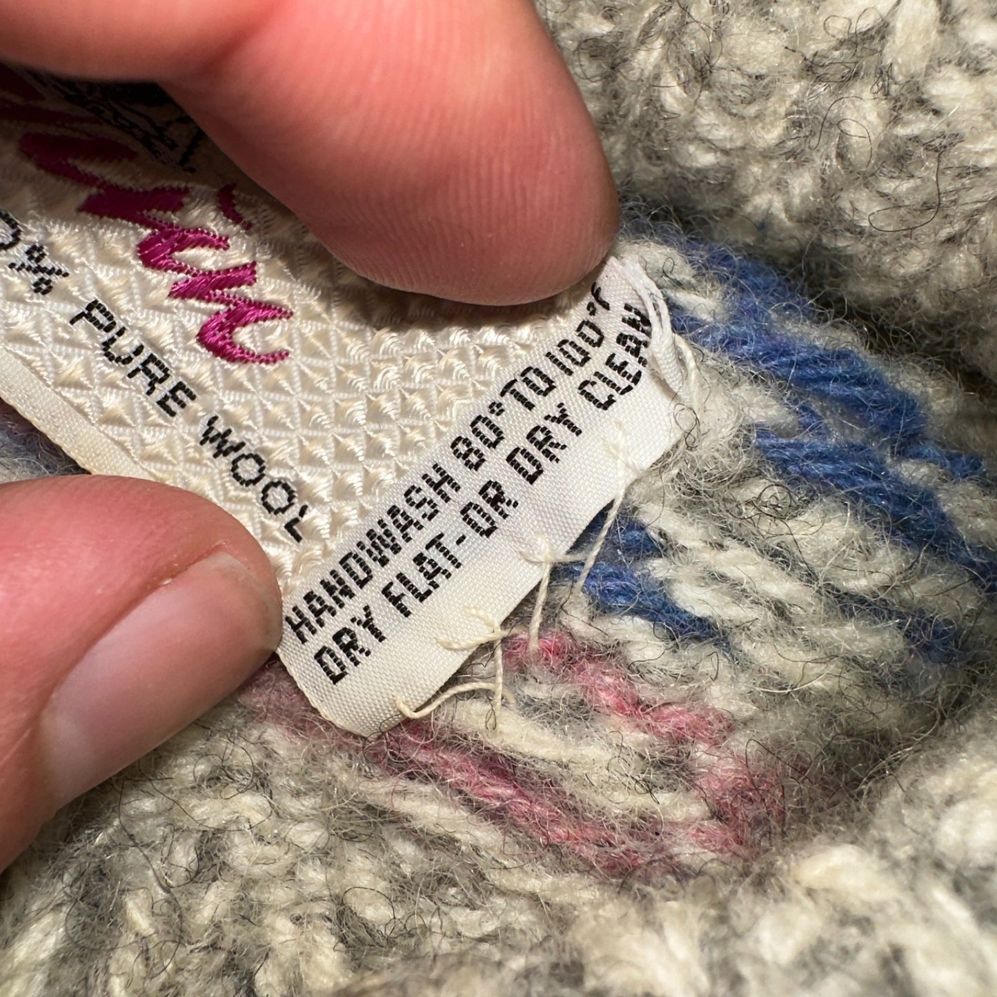 Vintage Danspin Denmark Wool Knit Hat Nordic Fair Isle Beanie Pom Winter Cap 70s