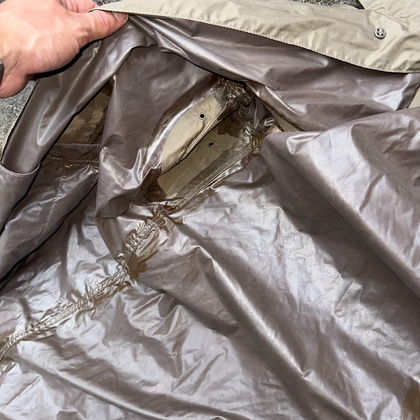 VTG 1958 US Army Mans Raincoat Nylon Taupe Shade 179 Military Uniform Mens 38L