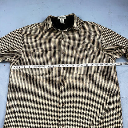 LL Bean VTG SOFT Flannel Shirt Size M Mens Cream Houndstooth Long Sleeve Button