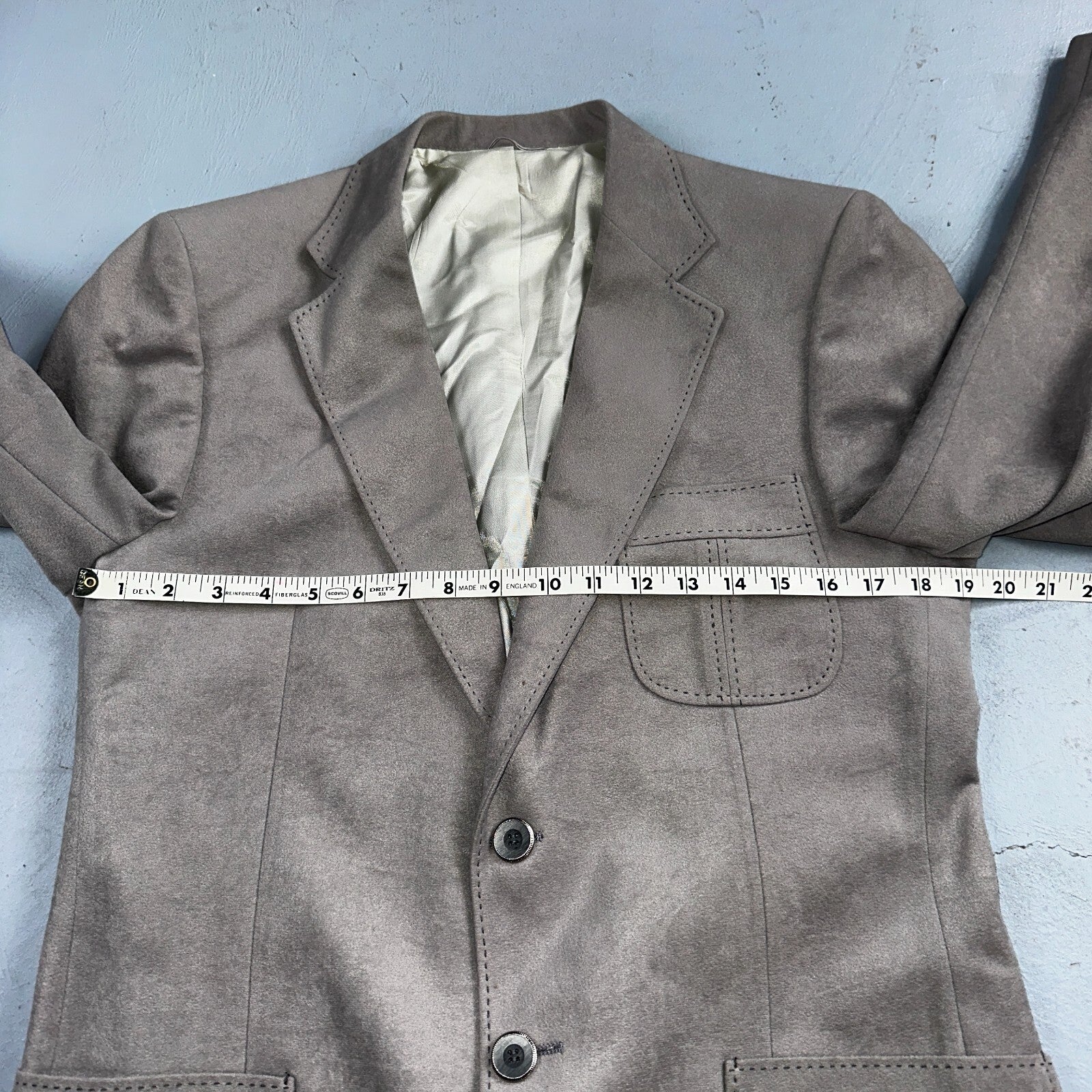 VTG Mens Suit 38 Jacket Sport Coat Rockabilly 60s 70s Suede Gray Disco The Knack