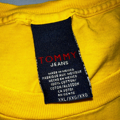 Tommy Hilfiger Jeans VTG T Shirt 90s Y2K Yellow Basic Big Logo Artist Music Band