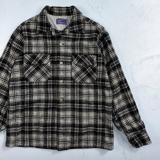 Pendleton Board Shirt Mens M 1960s Plaid Wool Long Sleeve VTG USA Loop Collar