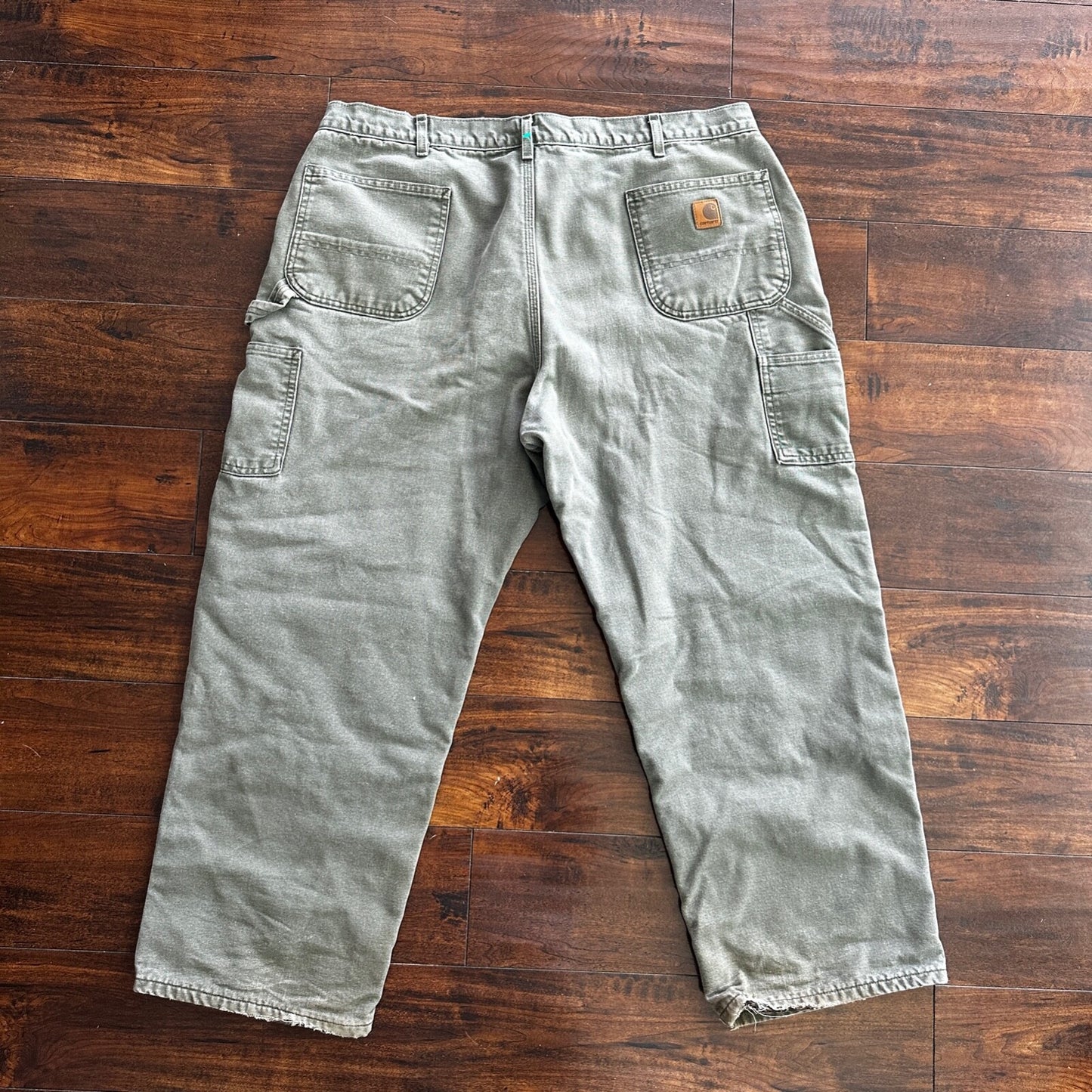 Carhartt Pants Men's 42X30 Flannel Lined Washed Duck VTG Fit B111-MOS Green