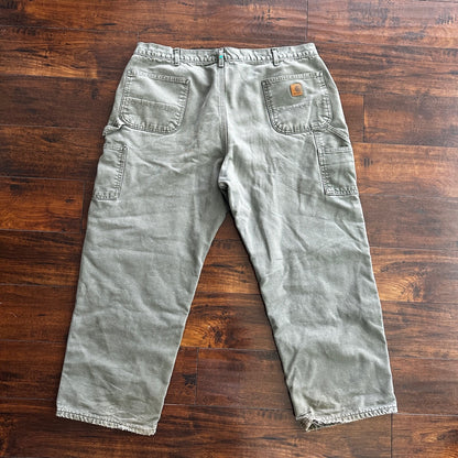 Carhartt Pants Men's 42X30 Flannel Lined Washed Duck VTG Fit B111-MOS Green