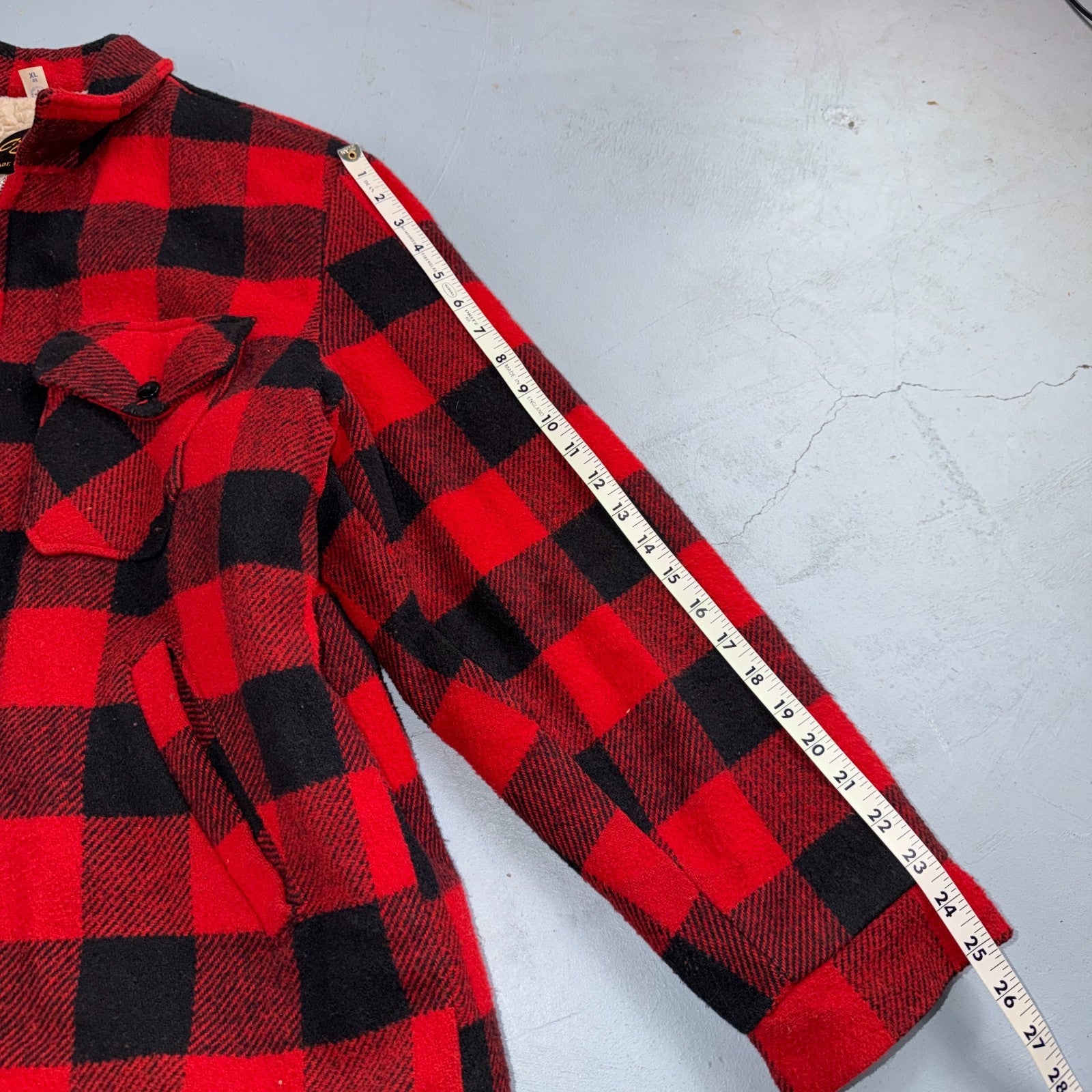 Vtg 80s CAL CRAFT USA Men’s L Red Black Buffalo Plaid Wool Sherpa Hunting Jacket