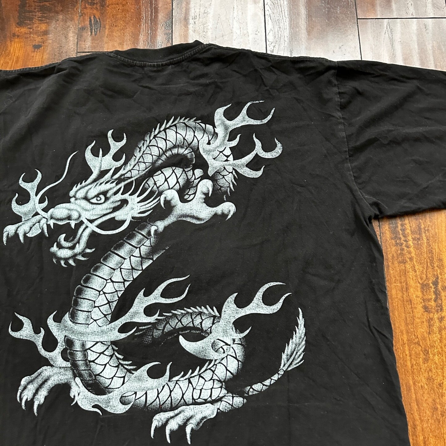 Dragon Asian Rap Tee Vintage T Shirt Y2K Big Print Rock N Roll Grunge Japanese