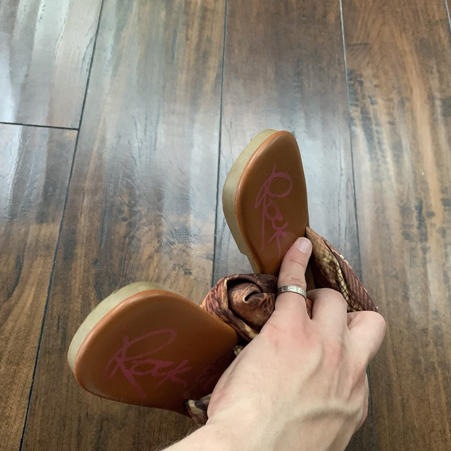 Rock & Candy By Zigi Size 8 Women’s Brown Gold Detailed Cheetah Sandals Wrap