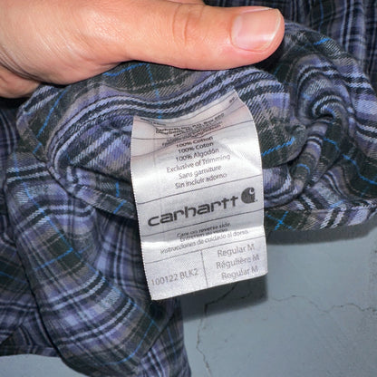 Carhartt Hubbard Plaid Flannel Button Down Work Shirt 100122 M Blue