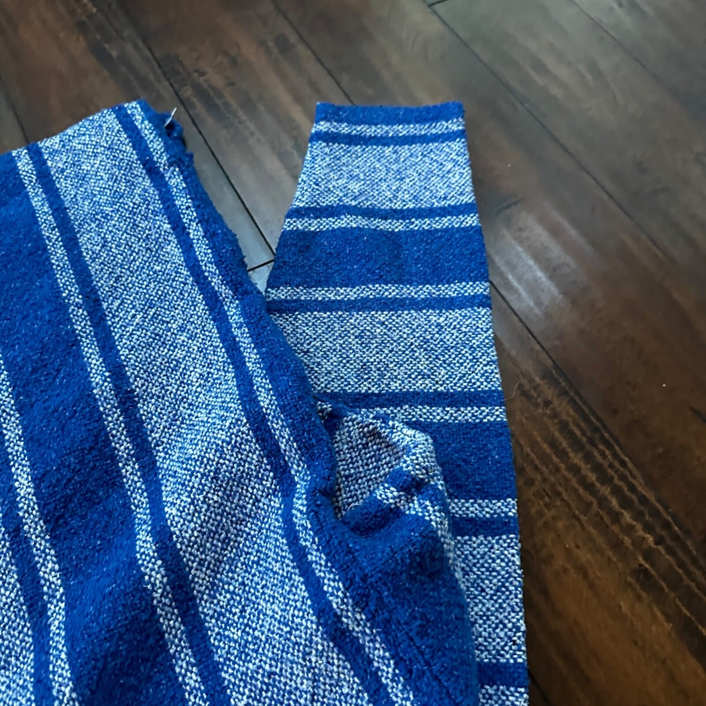 VTG Mexican Poncho Baja Hoodie Surfer Skater Drug Rug Pullover Blue White L