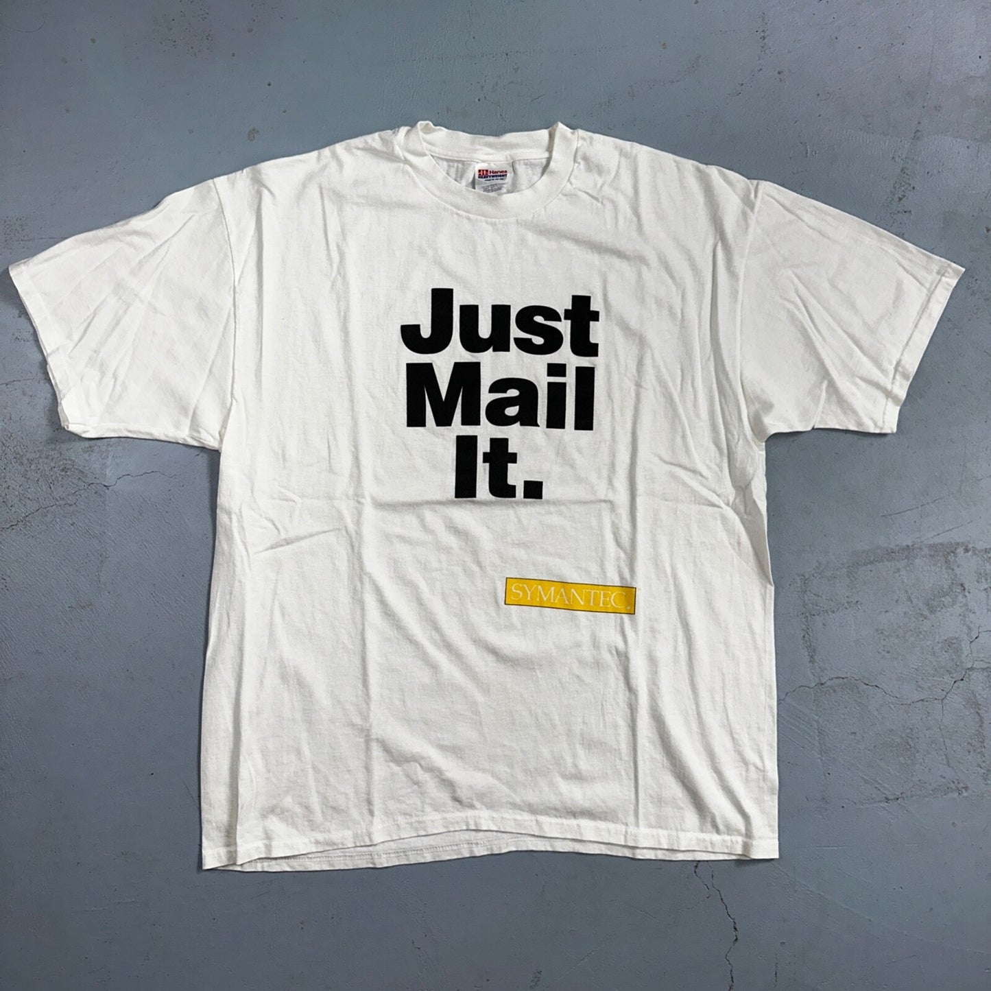 Nike Just Mail It Funny VTG T Shirt Symantec Humor Postal Office Joke Fun