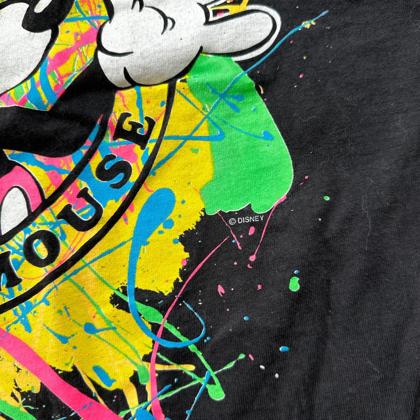 Mickey Mouse Disney Splatter Long Sleeve Black Vintage T Shirt 90s USA Cool