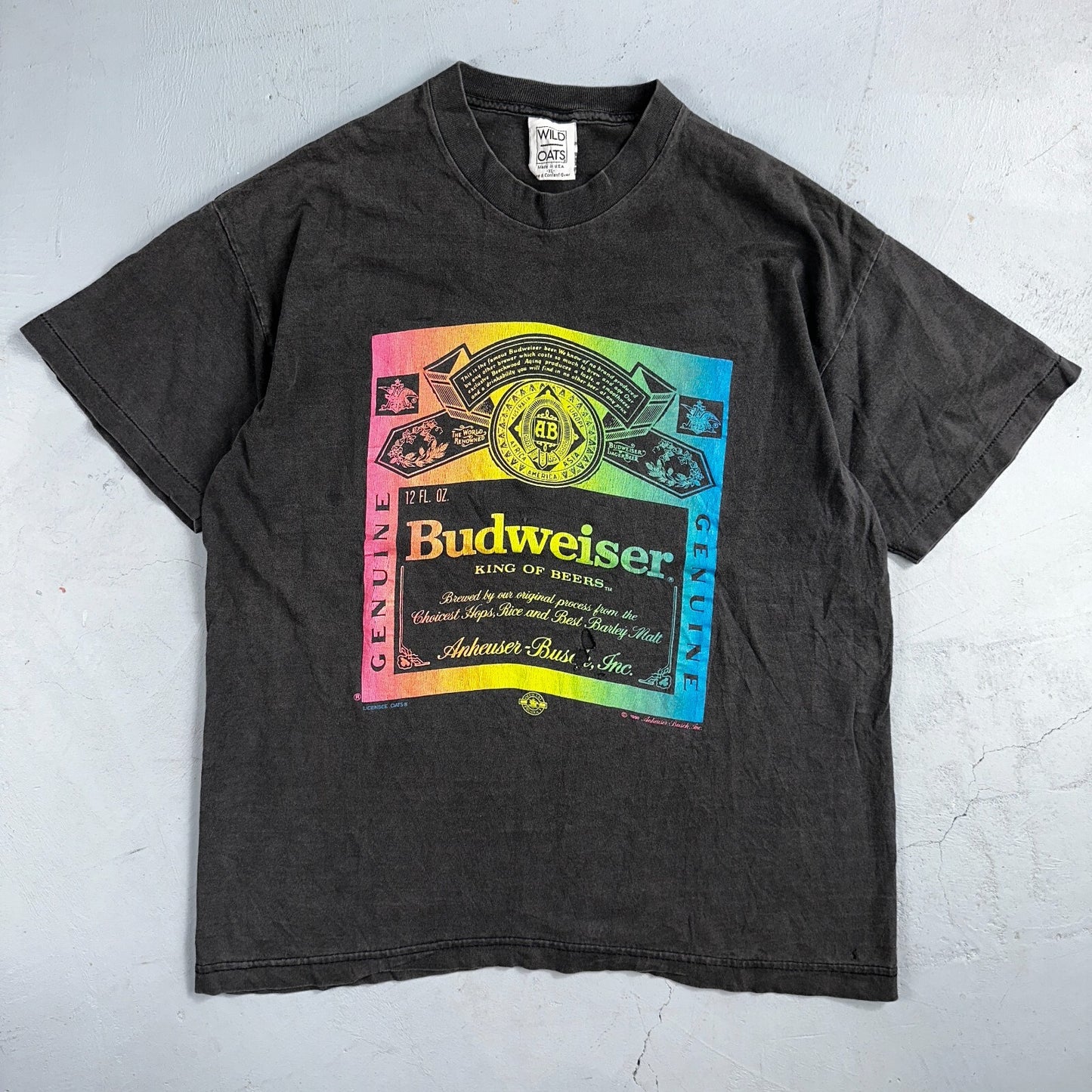 Budweiser 90s Wild Oats VTG T Shirt Single Stitch Rainbow Color Graphic Art XL