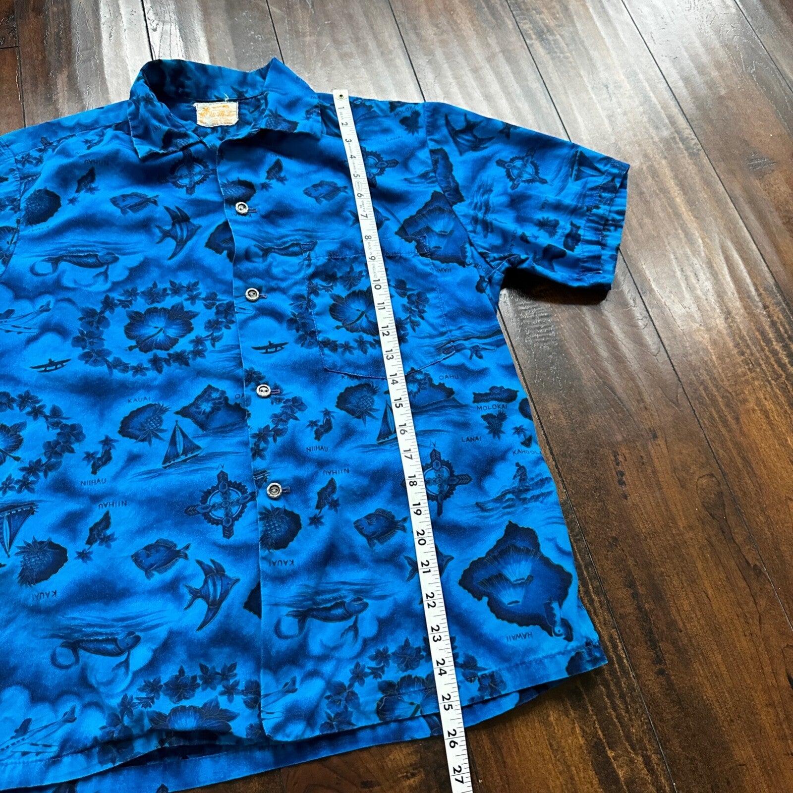 Ui-Maikai Vintage 1960s Barkcloth Blue Hibiscus Dress And Shirt Rockabilly Rare