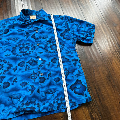 Ui-Maikai Vintage 1960s Barkcloth Blue Hibiscus Dress And Shirt Rockabilly Rare
