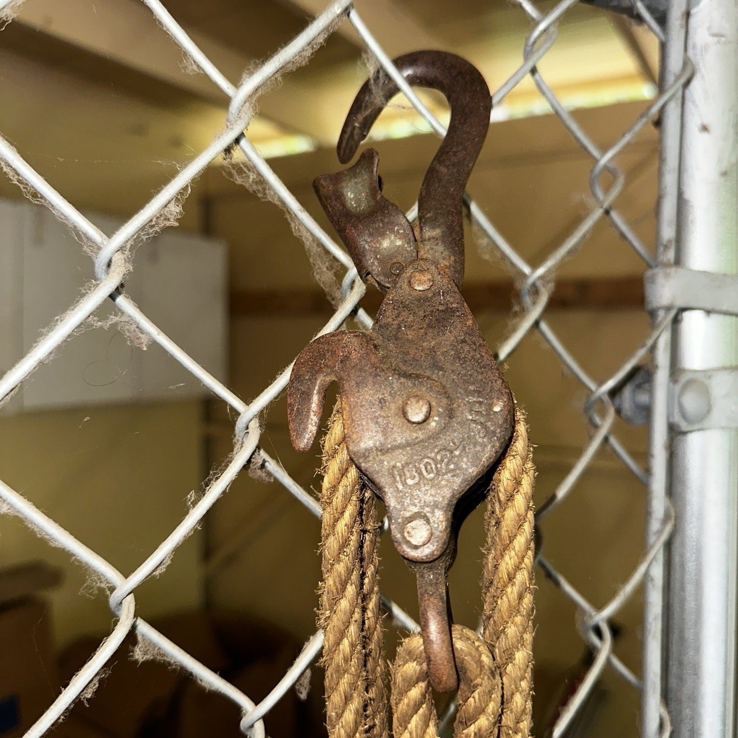 VTG Used Bell System Canvas Bucket Rope Lineman Tool Tote Barn Pulley Antique